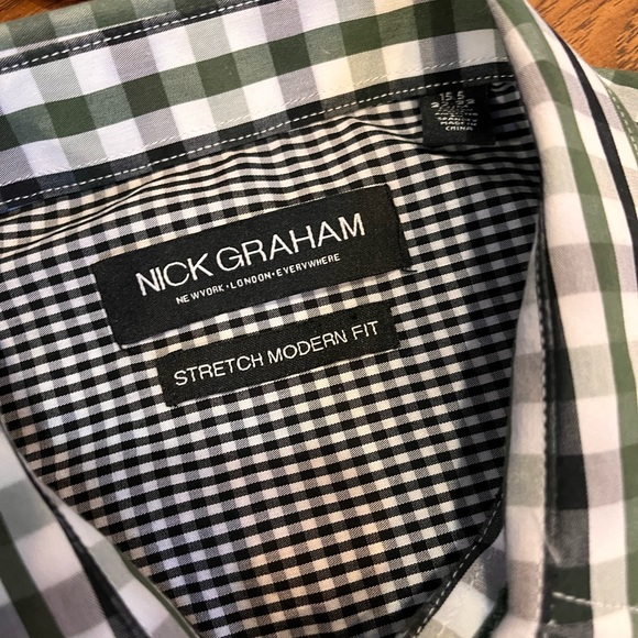 Nick Graham men’s plaid button down up shirt medium green black checkered nice! - Picture 11 of 13